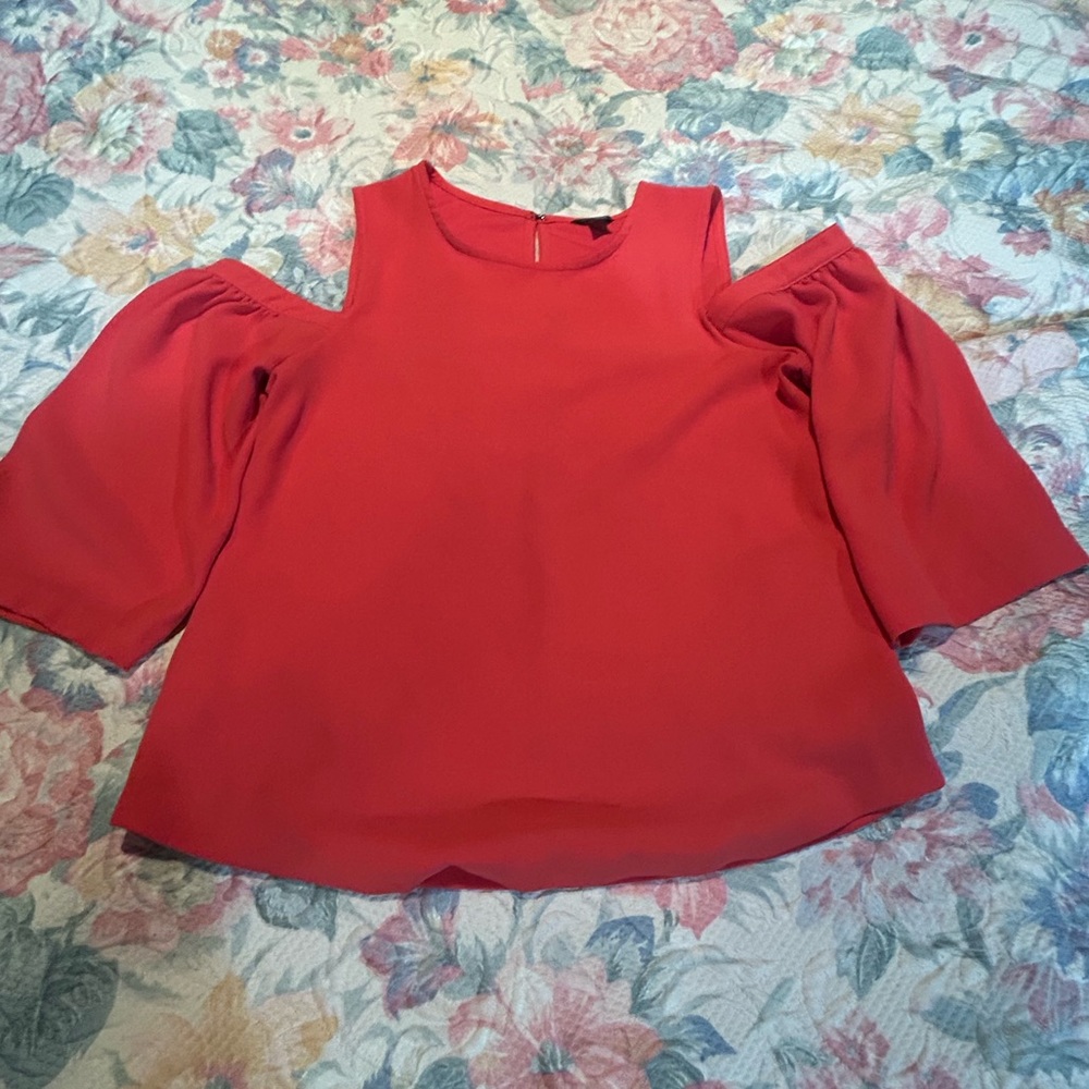 Ann Taylor Vibrant Red Cold Shoulder Blouse